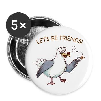 "Let's be friends" Möwe + Marienkäfer - Buttons klein 25 mm (5er Pack) - Weiß - Vorne