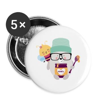 Bear with bee - Buttons small 1''/25 mm (5-pack) - white - Front