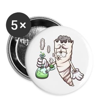 Lustiger Cartoon-Joint mit Bong - Buttons klein 25 mm (5er Pack) - Weiß - Vorne