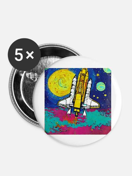 Space Shuttle Van Gogh - Buttons klein 25 mm (5er Pack) - Weiß