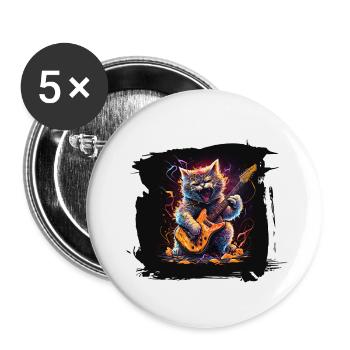 Guitar Cat - Feline Rock Music Lover - Buttons small 1''/25 mm (5-pack) - white - Front