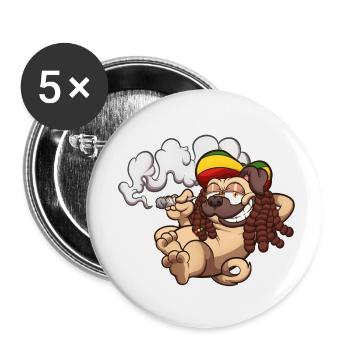 Rasta Pug Smoking A Joint - Buttons small 1''/25 mm (5-pack) - white - Front