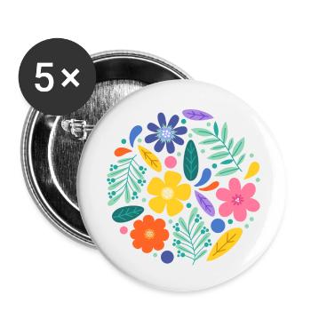 Summer flowers - Buttons small 1''/25 mm (5-pack) - white - Front