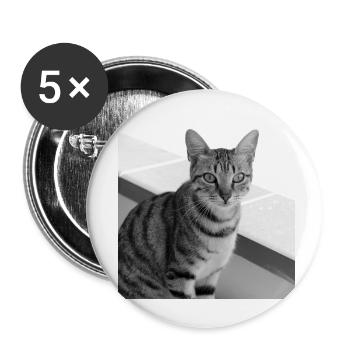 Portrait de fond de chat blanc-noir - Lot de 5 petits badges (25 mm) - blanc - Devant