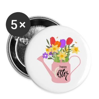 Happy Easter | Watering can with daffodils - Buttons small 1''/25 mm (5-pack) - white - Front