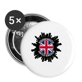 Bournemouth Skyline Uk Flag Souvenir de voyage - Lot de 5 petits badges (25 mm) - blanc - Devant