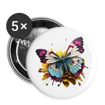 Papillon coloré avec motif d’été de fleur Cartoon - Lot de 5 petits badges (25 mm) - blanc - Devant