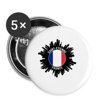 Saint Etienne Skyline France Flag Travel Souvenir - Buttons small 1''/25 mm (5-pack) - white - Front