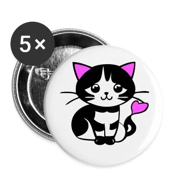 Süße Katze im Comic Stiel - Buttons klein 25 mm (5er Pack) - Weiß - Vorne