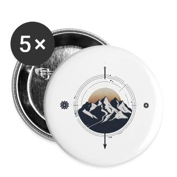 Randonnée à la Boussole de montagne - Lot de 5 petits badges (25 mm) - blanc - Devant