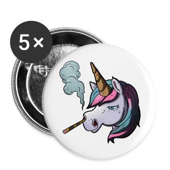 Einhorn raucht Zigarette - Buttons klein 25 mm (5er Pack) - Weiß - Vorne