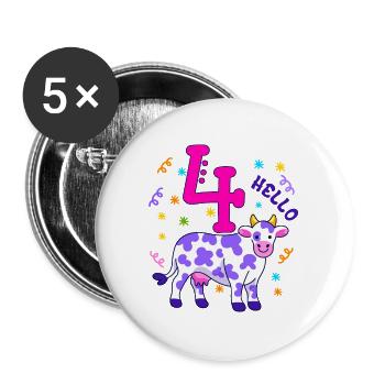 Hallo Four Cow, vierter Geburtstag, 4. Geburtstag - Buttons klein 25 mm (5er Pack) - Weiß - Vorne