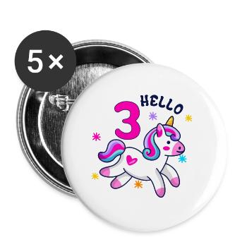 Hallo Drei Einhorn, dritter Geburtstag, Magisch - Buttons klein 25 mm (5er Pack) - Weiß - Vorne