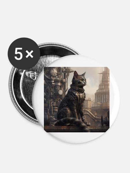 Cat Black2 - Buttons klein 25 mm (5er Pack) - Weiß
