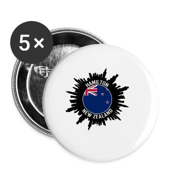 Hamilton Skyline New Zealand Flag Souvenir de voyage - Lot de 5 petits badges (25 mm) - blanc - Devant