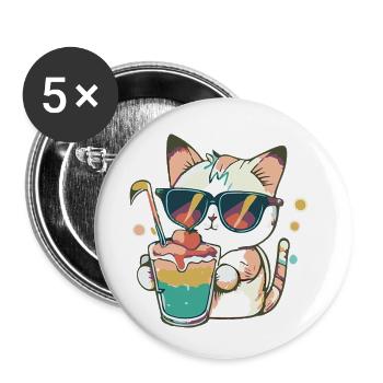 Die lässige Katze - Buttons klein 25 mm (5er Pack) - Weiß - Vorne