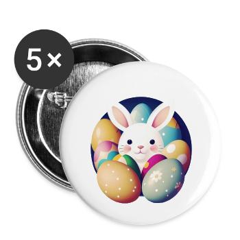 Lapin de Pâques avec des œufs de Pâques - Lot de 5 petits badges (25 mm) - blanc - Devant