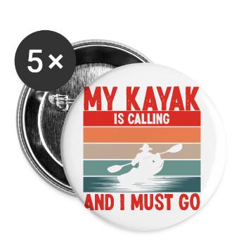 Sports nautiques en kayak - Lot de 5 petits badges (25 mm) - blanc - Devant