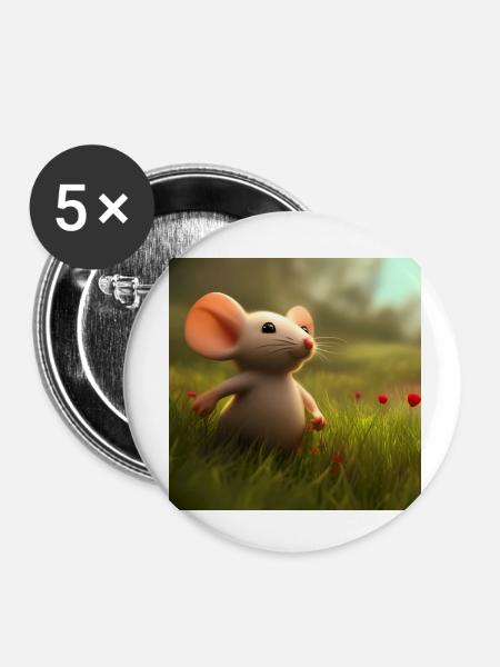 Mouse on a walk - Buttons small 1''/25 mm (5-pack) - white