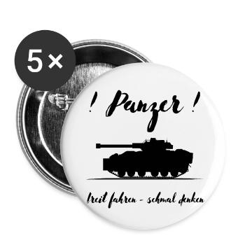 Panzer breit fahren schmal denken - Buttons klein 25 mm (5er Pack) - Weiß - Vorne