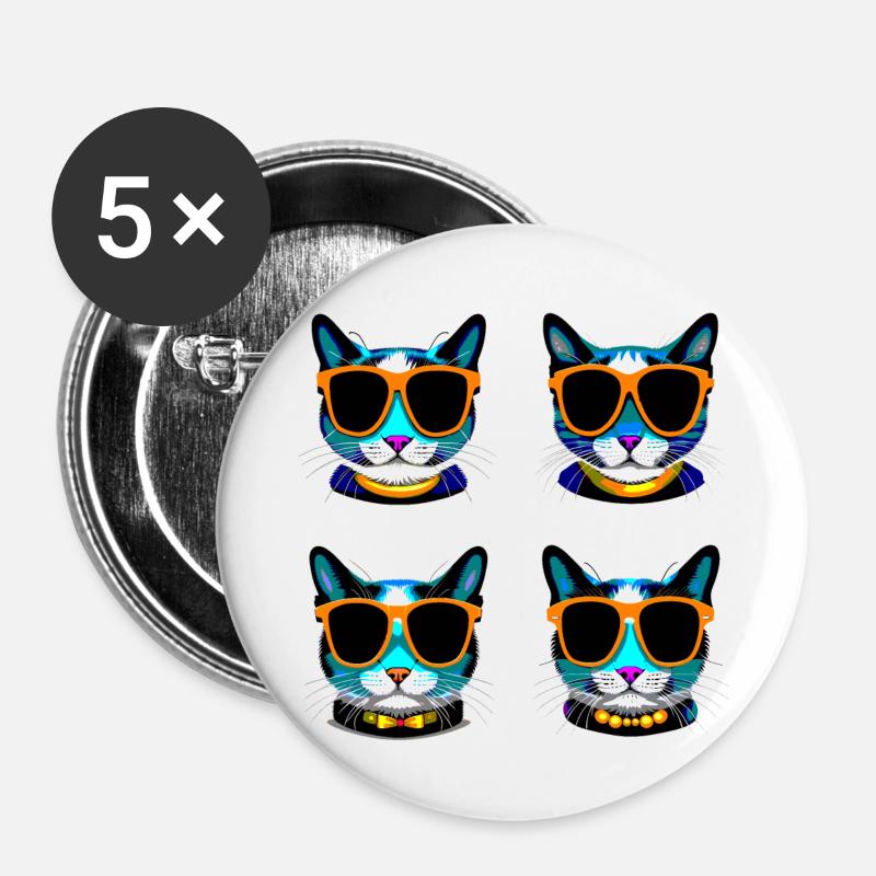 katze brille schwarz - Buttons klein 25 mm (5er Pack) - Weiß