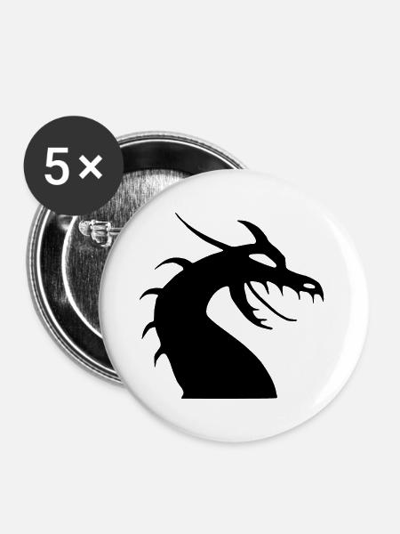 Drachenkopf Silhouette - Buttons klein 25 mm (5er Pack) - Weiß