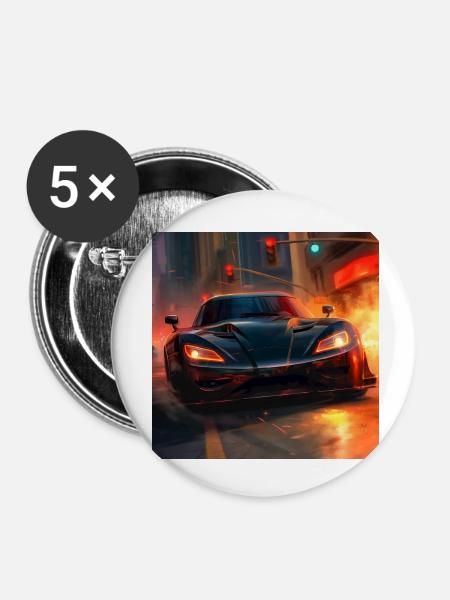 car with the headlights - Buttons klein 25 mm (5er Pack) - Weiß