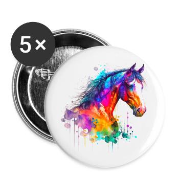 Idée Passion Chevaux Cavalier Aquarelle Splash Art - Lot de 5 petits badges (25 mm) - blanc - Devant