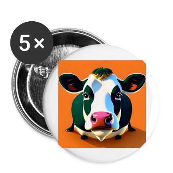 Vache noire et blanche sur fond orange - Lot de 5 petits badges (25 mm) - blanc - Devant