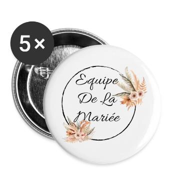Équipe de la mariée floral - Lot de 5 petits badges (25 mm) - blanc - Devant