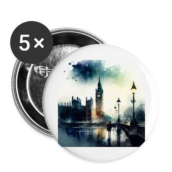 London Landschaft Big Ben Aquarell - Buttons klein 25 mm (5er Pack) - Weiß - Vorne