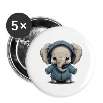 Babyelefant mit Hoodie - Buttons klein 25 mm (5er Pack) - Weiß - Vorne