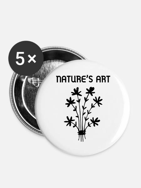 Naturkunst Blumendesign - Buttons klein 25 mm (5er Pack) - Weiß