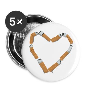 Coeur de cigarettes - Lot de 5 petits badges (25 mm) - blanc - Devant