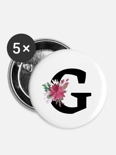Buchstabe g blumig - Buttons klein 25 mm (5er Pack) - Weiß