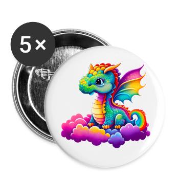 Mignon petit dragon - Lot de 5 petits badges (25 mm) - blanc - Devant
