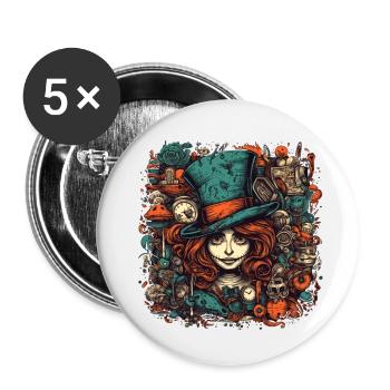Hutmacher Frau mit roten Haaren - Buttons klein 25 mm (5er Pack) - Weiß - Vorne