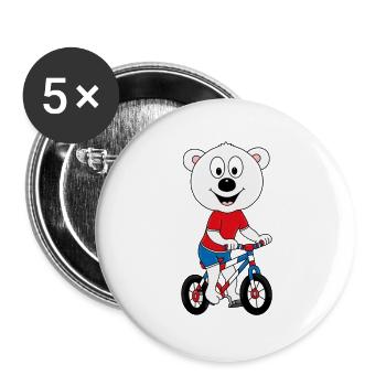 FAHRRAD - RAD - EISBÄR - TIER - KIND - BABY - Buttons klein 25 mm (5er Pack) - Weiß - Vorne