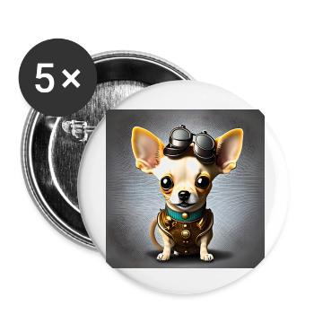 Chihuahua Welpe Steampunk - Buttons klein 25 mm (5er Pack) - Weiß - Vorne