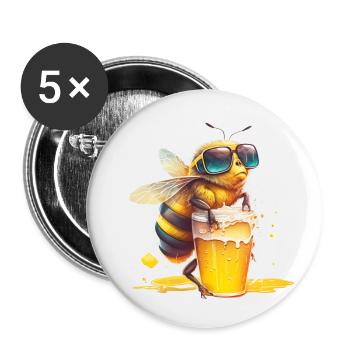 Cool bee enjoys her beer - Buttons small 1''/25 mm (5-pack) - white - Front