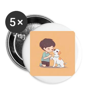 Kleiner Junge sitzt neben einem Hund - Buttons klein 25 mm (5er Pack) - Weiß - Vorne