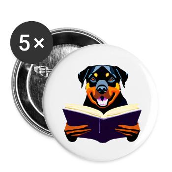 Chiens Livres Rottweiler Lire Chien Propriétaire Chien - Lot de 5 petits badges (25 mm) - blanc - Devant