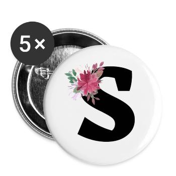 Lettre s floral - Lot de 5 petits badges (25 mm) - blanc - Devant