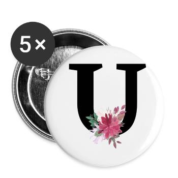 Lettre u floral - Lot de 5 petits badges (25 mm) - blanc - Devant