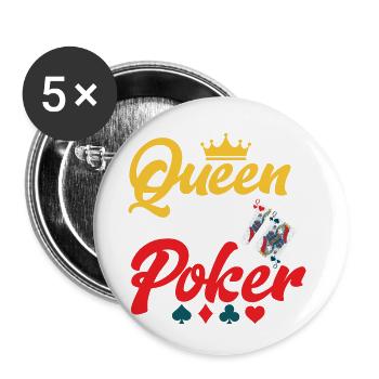Reine du jeu de carte de poker - Lot de 5 petits badges (25 mm) - blanc - Devant