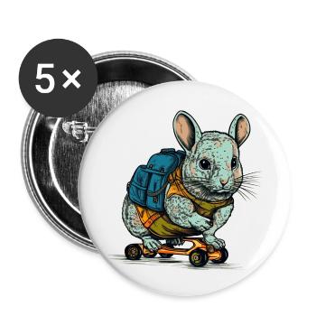 The Chinchilla Mouse skates with his skateboard - Buttons small 1''/25 mm (5-pack) - white - Front
