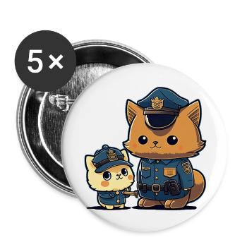 Chat Kawaii Police - Lot de 5 petits badges (25 mm) - blanc - Devant