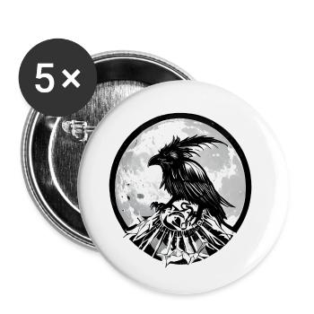 Black raven with mystical moon in the background - Buttons small 1''/25 mm (5-pack) - white - Front