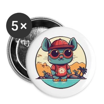 Souris en vacances - Lot de 5 petits badges (25 mm) - blanc - Devant