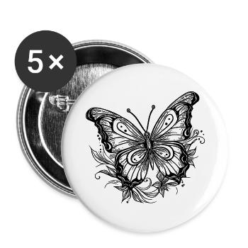 Flower Tattoo Style Butterfly - Buttons small 1''/25 mm (5-pack) - white - Front